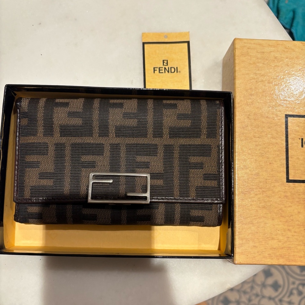 FENDI Zucca Wallet Brown with Silver Hardware